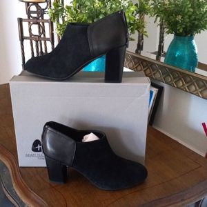 Black leather and suede bootie.  3.0 inch heel.